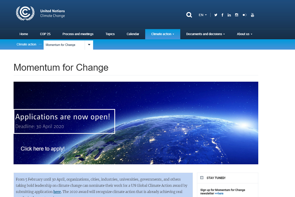 Momentum for Change: Global Climate Action Awards 2020